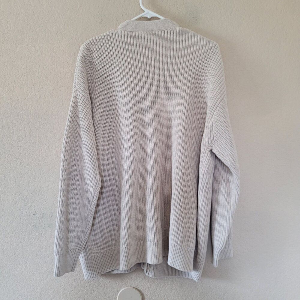 Quince Women 100% Organic Cotton Boyfriend Cardigan Large Oversize Beige Ribbed - Picture 5 of 5